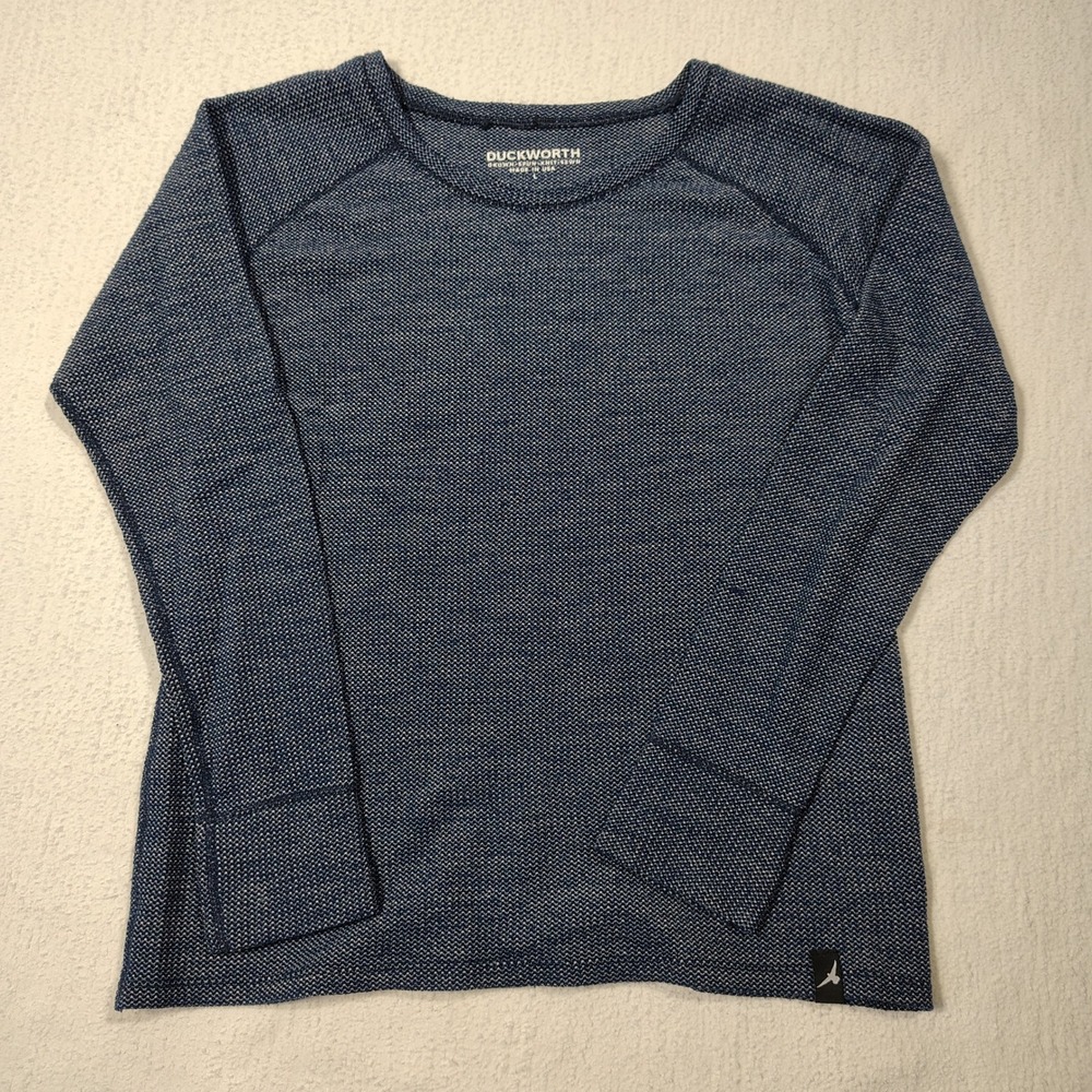 Duckworth Shirt Womens Large Blue Polaris Loose Crew Merino Wool Made in USA